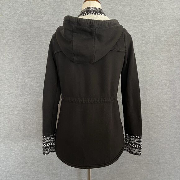 Hollister Hooded Zip Up Faux Fur Coat Size M Toggle Fair Isle Shearling Black - Picture 8 of 13
